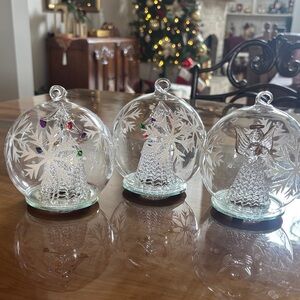Hand Blown Glass Christmas Tree and Angel Ornaments - Set of 3